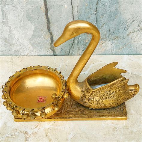 Traditional Brass Swan With Urli Decor Bowl, Handcrafted Decorative Ur ...