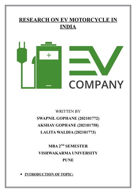 Research ON EV Motorcycle IN India - RESEARCH ON EV MOTORCYCLE IN INDIA ...