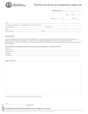 Completable En línea coam Certificado final de obra para expedientes de ...