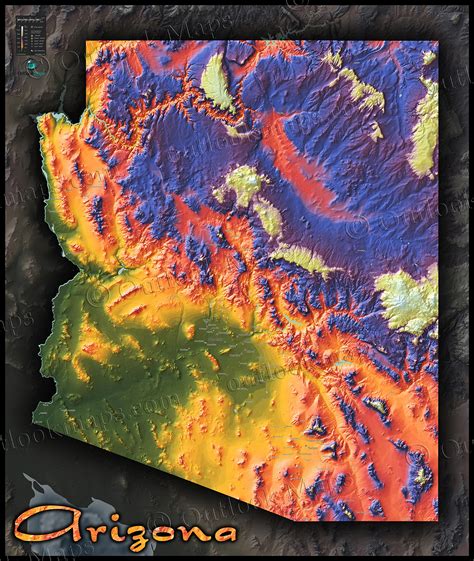 Arizona Map | Topographic Style Adds Color to Rugged Terrain