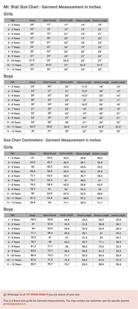 Mr. Brat Size Chart - Ciceroni