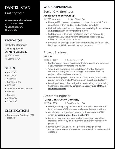 Civil Engineer Resume Example 的图像结果
