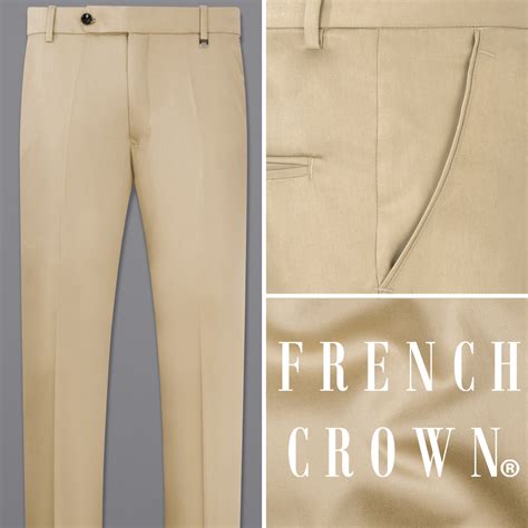 Cream Plain-Solid Regular Fit Terry Rayon Pants For Men
