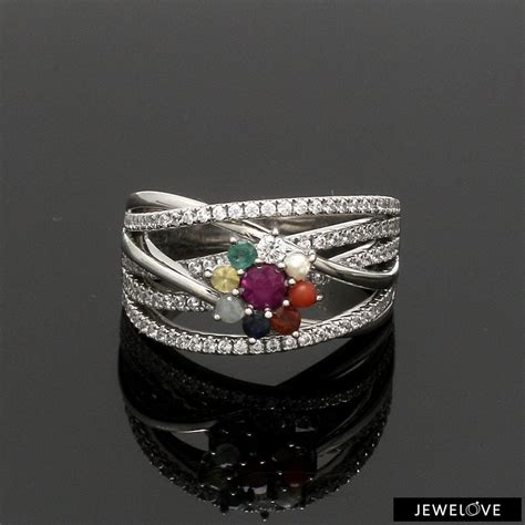 Jewelove™ Rings Women's Band only / SI IJ Customised Ruby Navratan ...