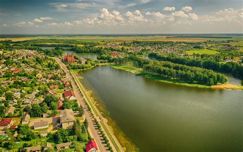 Download wallpaper 3840x2400 village, river, aerial view, overview 4k ...