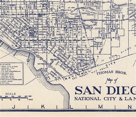 Old Map of San Diego, 1938 by Thomas Bros - National City, La Jolla, L – The Unique Maps Co.