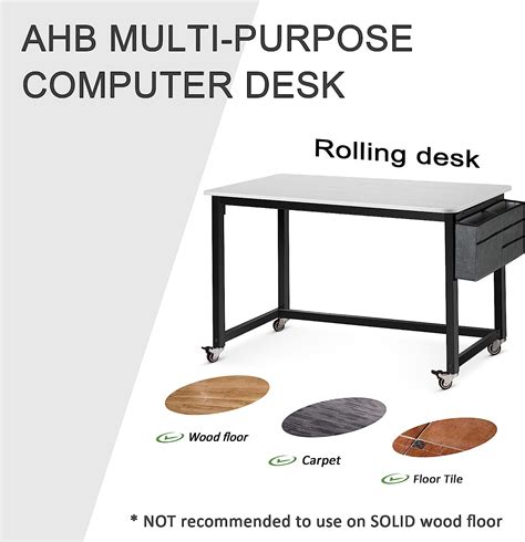 Buy Spurgehom Rolling Computer Desk with 4 Smooth Wheels, Simple Style ...