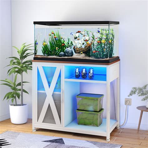 SAEWUD White 40-50 Gallon Aquarium Stand Cabinet with Power Outlets ...