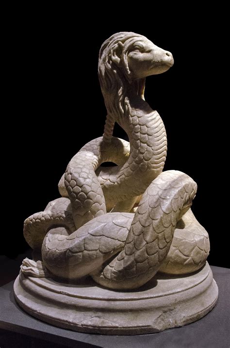 Statue of the god Glykon, a talking snake who's cult became widespread ...