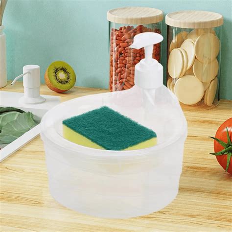 Double Layer 2 in 1 1000ml Liquid Soap Dispenser with Pump and Sponge ...