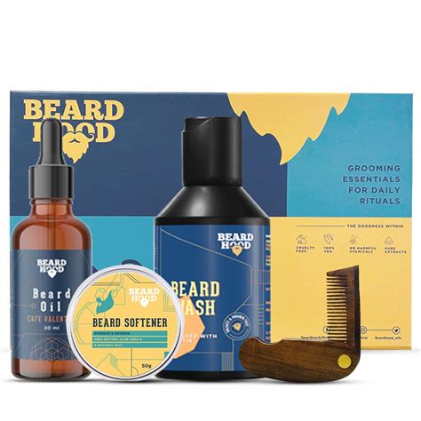 Beardhood Grooming Kit for Complete Beard Care (Café Valentino Beard ...
