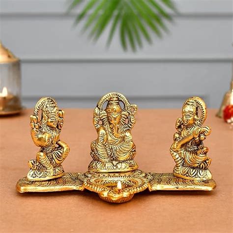 Buy CraftVatika Diwali Gift Items Laxmi Ganesh Saraswati Metal Murti ...