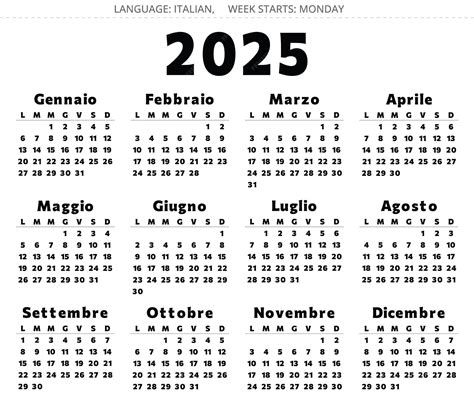 Calendario del año 2025 con 12 meses Ilustración vectorial imprimible ...