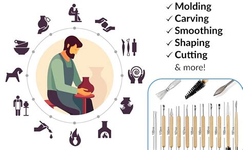 Qatalitic 11 Pcs Ceramic Wooden Handle Professional Tools Kit for Clay ...