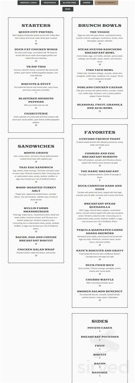 Menu - Charlotte NC's Trolley Barn Fermentory & Food Hall | Sirved