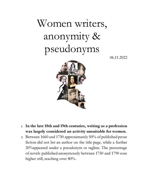 Women writers, anonymity and pseudonyms - Women writers, anonymity ...