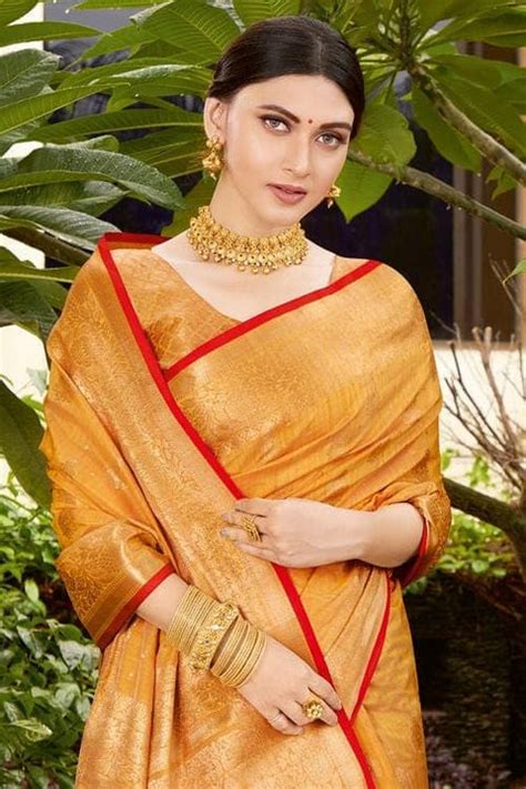Buy Fire Yellow Banarasi Saree online-Karagiri