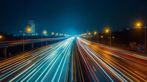 A timelapse shot of a major highway at night | Premium AI-generated image