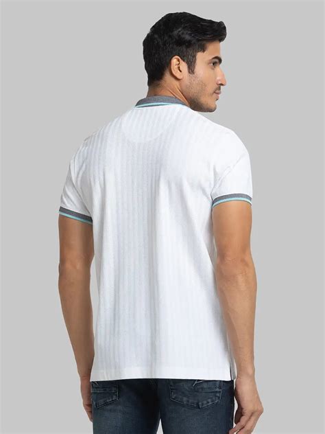 Men White Slim Fit Solid Cotton Round Neck Collar Polo T-Shirt – MyRaymond