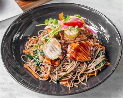 Soba Noodles and Salmon Yakitori from The Bagel Co. online and in-store.