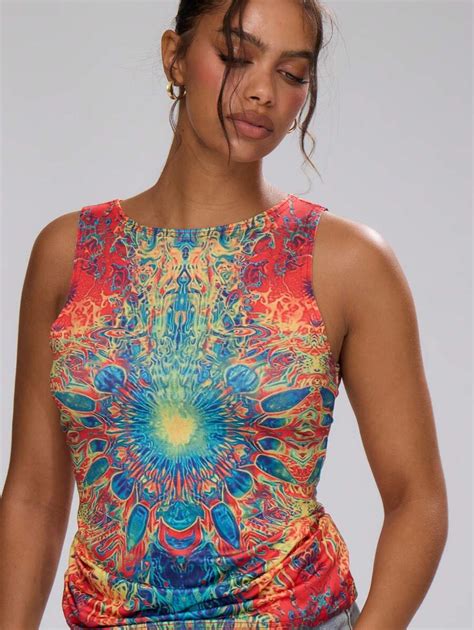 MUSERA Allover Print Fitted Long Top Summer IbizaIbiza Rave Sexy ...