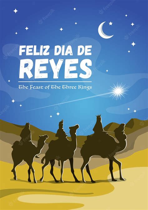 Premium Vector | An illustration of three kings riding camel, spanish ...