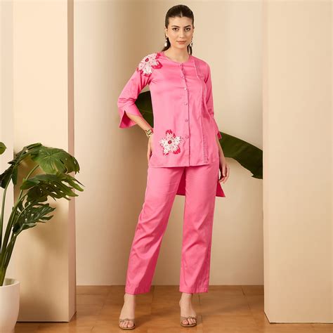 Pink Floral Sequined Embroidered Co-ord Set – First Resort by Ramola ...