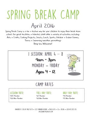 Fillable Online Spring Break Camp is a fun & festive way for your ...