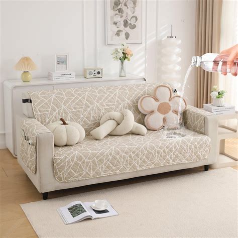 Beige Abstract Geometry Print Quilted Sofa Cover Set | 1, 2, 3, 4 & 5 ...
