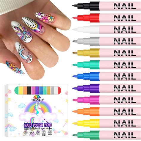 Amazon.com: EBANKU 12 Colors Nail Art Pens Set, 3D 0.7MM Nail Polish ...