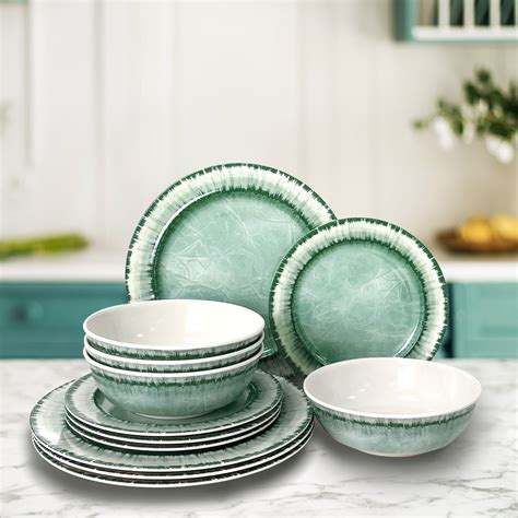 Sunlit Melamine Dinnerware Set of 12 Pcs Dinner Dishes Set for Indoor ...