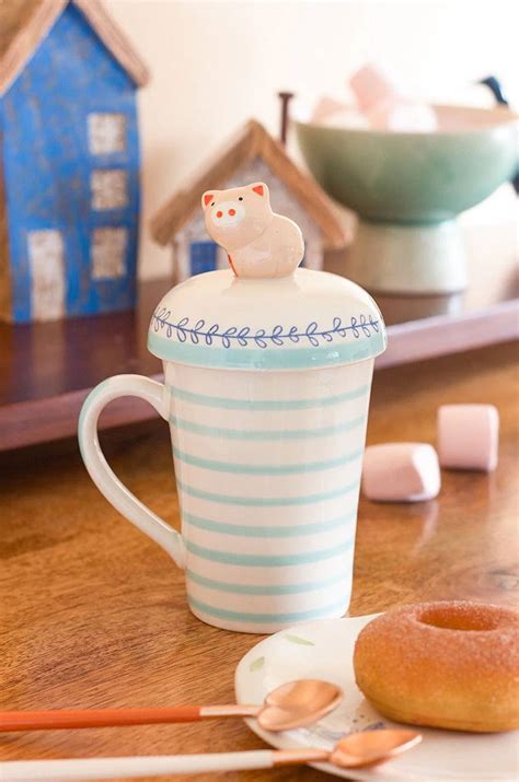 Buy Striped Pig Handpainted Mug with Lid Online | Wishing Chair