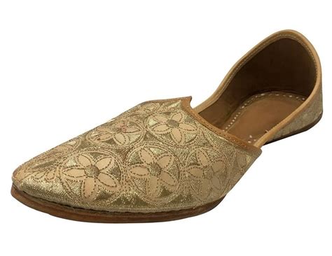 Step n Style Men's Cream Gold Punjabi Juti for Men Sherwani Mojari ...