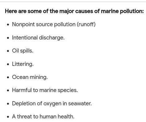 Write the specific causes of marine pollution - Brainly.in