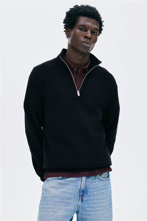 Men’s Black Regular Fit Half-Zip Sweater | H&M CA
