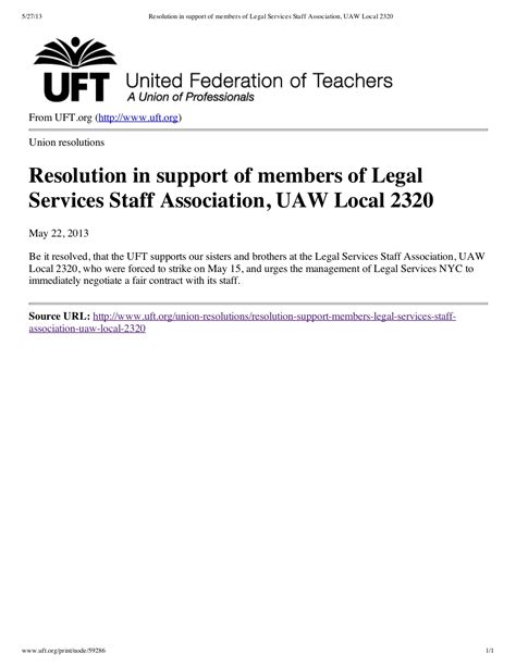 UFT Resolution in support of members of Legal Services Staff ...