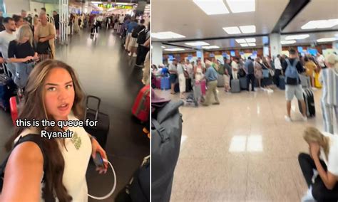 Queue chaos breaks out at popular Spanish airport as plane passengers ...