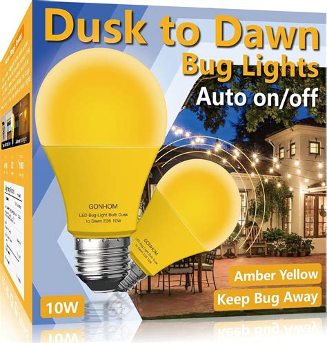 Gonhom Dusk to Dawn Bug Light Bulb Outdoor,2 Pack Amber Bug Light Bulb ...