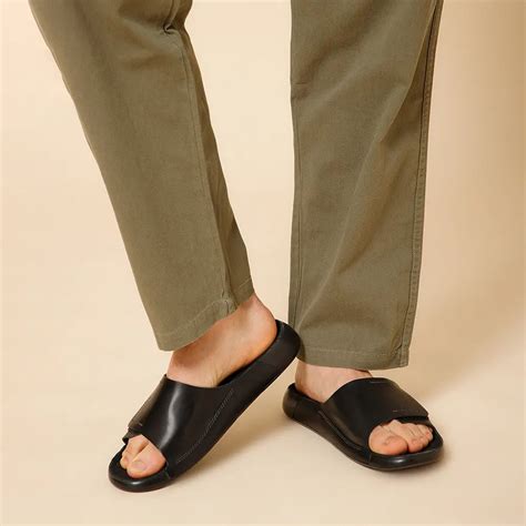 Buy Jet Black Leather Arch Support Sandals for Men | NoStrain