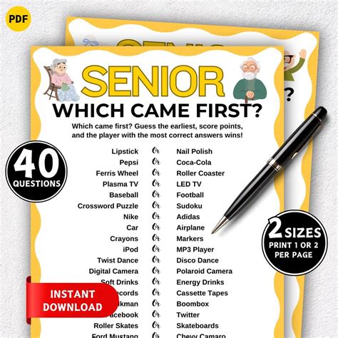 Which Came First Trivia Game, Games for Senior Citizens, Fun Elderly ...