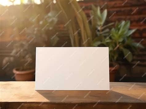 Premium Photo | Blank White Card on Table with Plant Background