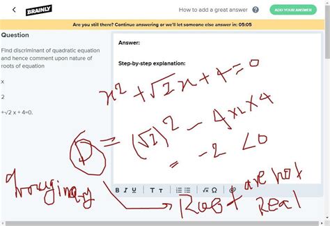 Find discriminant of quadratic equation and hence comment upon nature ...