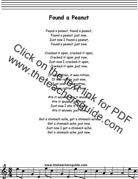 Found a Peanut Lyrics, Printout, MIDI, and Video