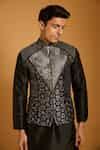 Buy Black Dupion Crystals, Embroidery Work Bundi Set For Men by ...