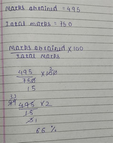 Rupesh secures 495 marks out of 750 in his annual exam examination find ...