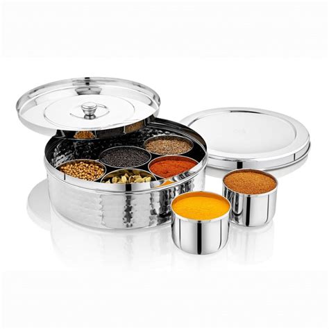 Vinod Stainless Steel Hammered Masala Dabba / Spice Box, 7 Containers
