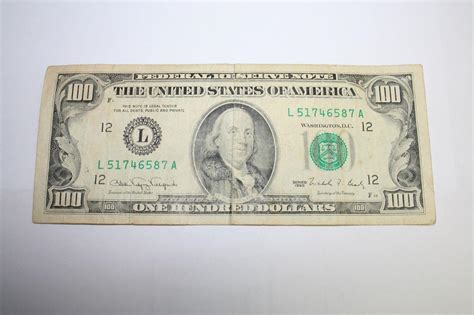 1990 Hundred Dollar Bill Old Small Head Design 100 note from FRB San ...