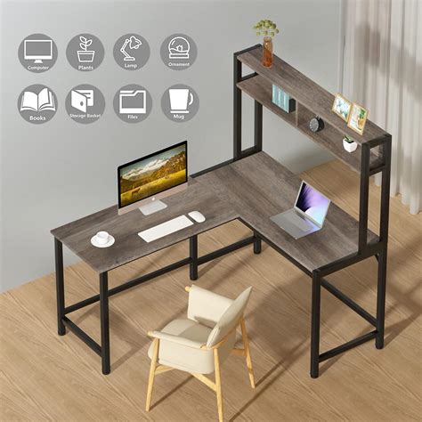 Buy TechLand L Shaped Desk with Hutch, 55 Inch Corner Computer Desk ...