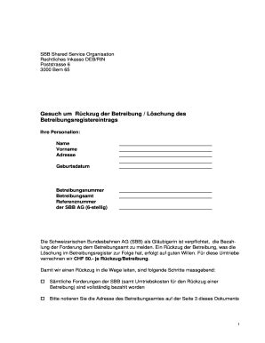 CH SBB CFF FFS Gesuch um Ruckzug der Betreibung / Loschung des ...