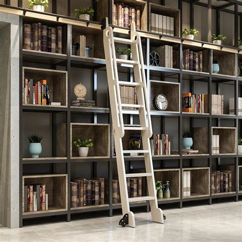 Library Bookcase With Sliding Ladder Bookshelves With Sliding Ladder